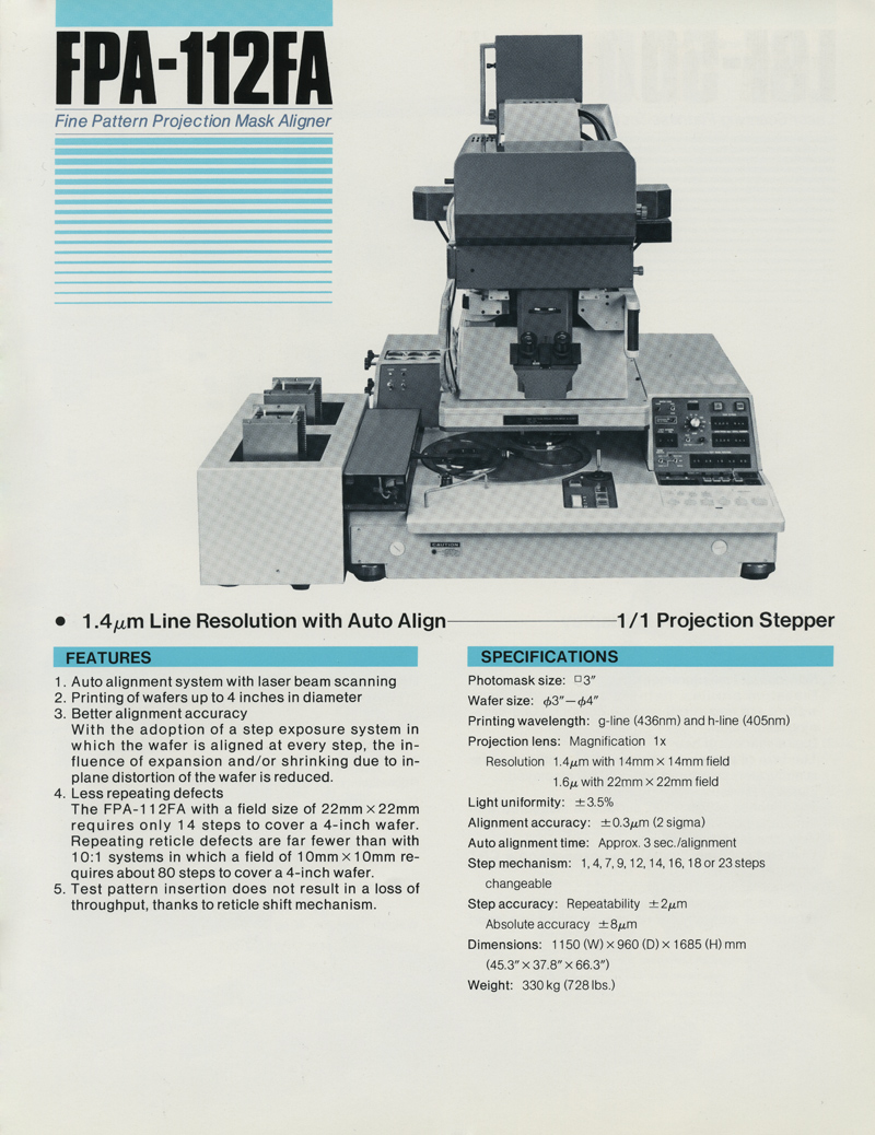 Canon's Various models of Proximity Mask Aligner FPA-112FA